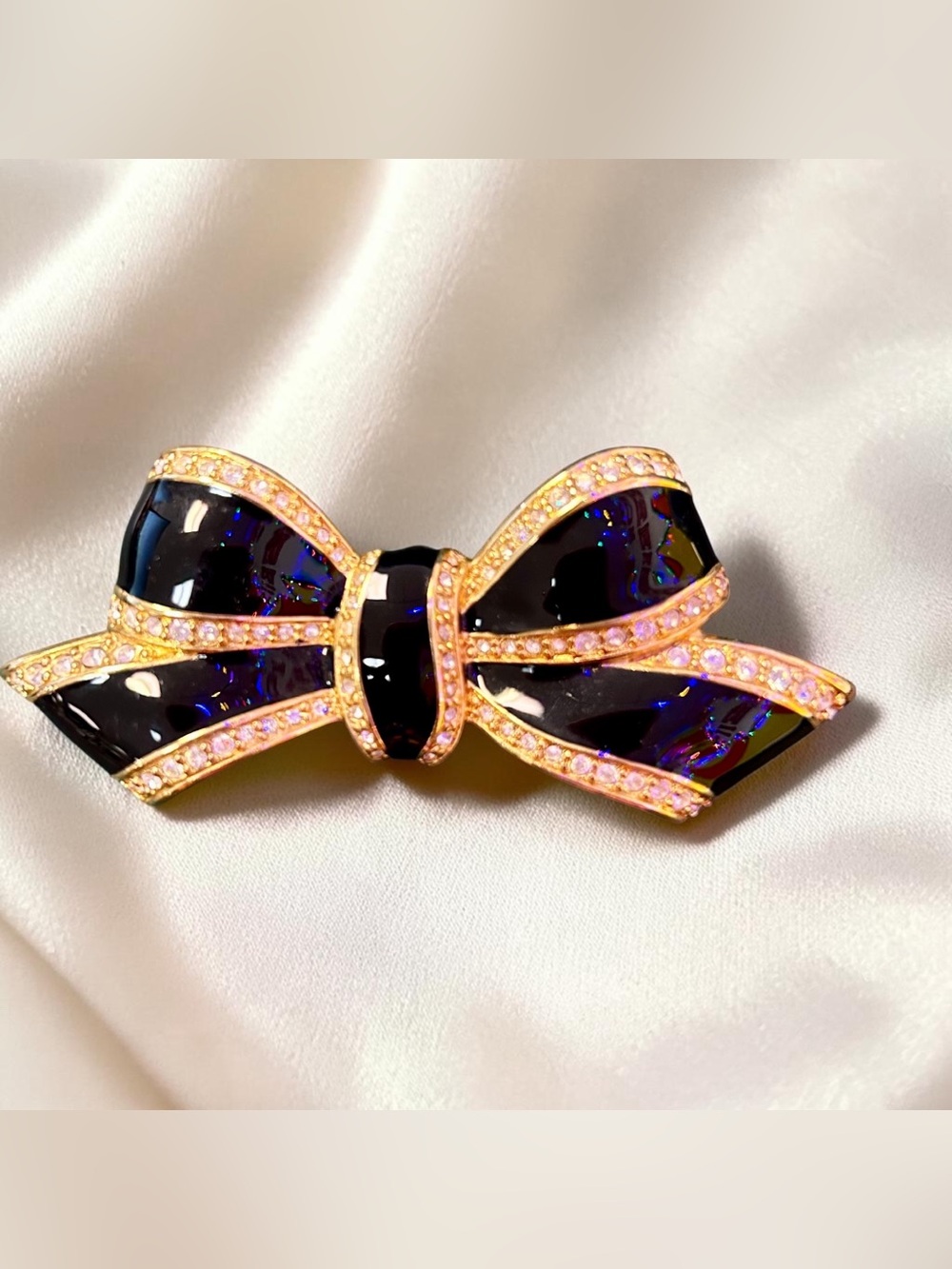 Vintage Napier Black Enamel Bow Brooch